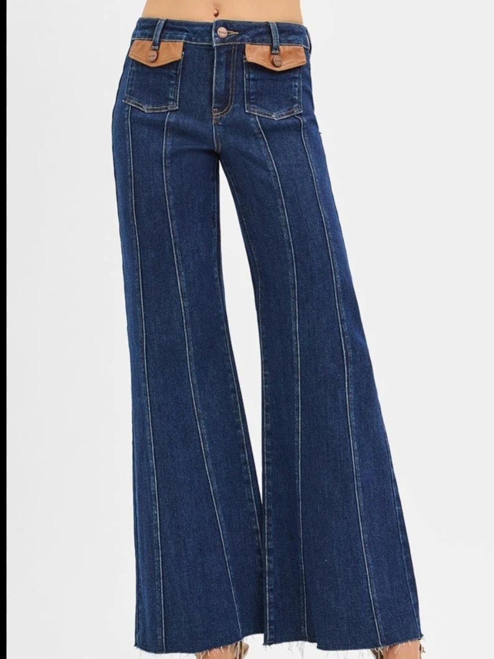 RISEN Deep Indigo Jeans with Tan Patch Detail - Picture 6 of 6
